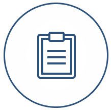 A clipboard icon in a blue circle.