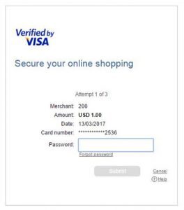 A screen shot of the verified by visa page.