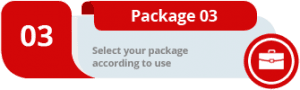 A red and white package with the words 'package 03' amongst multiple other packages.