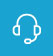 A white headset icon on a blue background providing medical software solutions.
