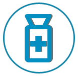 A blue medicine bottle icon in a circle representing clinical operations.